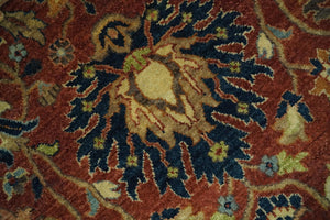 Large 8x10 Fine Hand Knotted Rust and Beige Traditional Vintage Style Mahal Antique Wool Rug | TRDCP468810