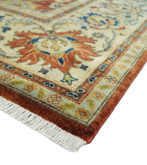 Large 8x10 Fine Hand Knotted Rust and Beige Traditional Vintage Style Mahal Antique Wool Rug | TRDCP468810