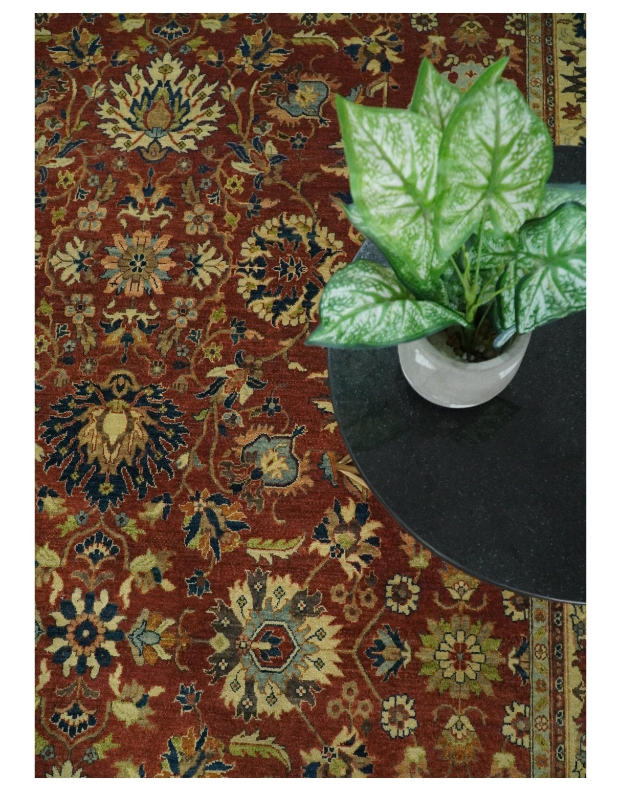 Large 8x10 Fine Hand Knotted Rust and Beige Traditional Vintage Style Mahal Antique Wool Rug | TRDCP468810