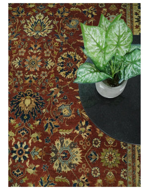 Large 8x10 Fine Hand Knotted Rust and Beige Traditional Vintage Style Mahal Antique Wool Rug | TRDCP468810