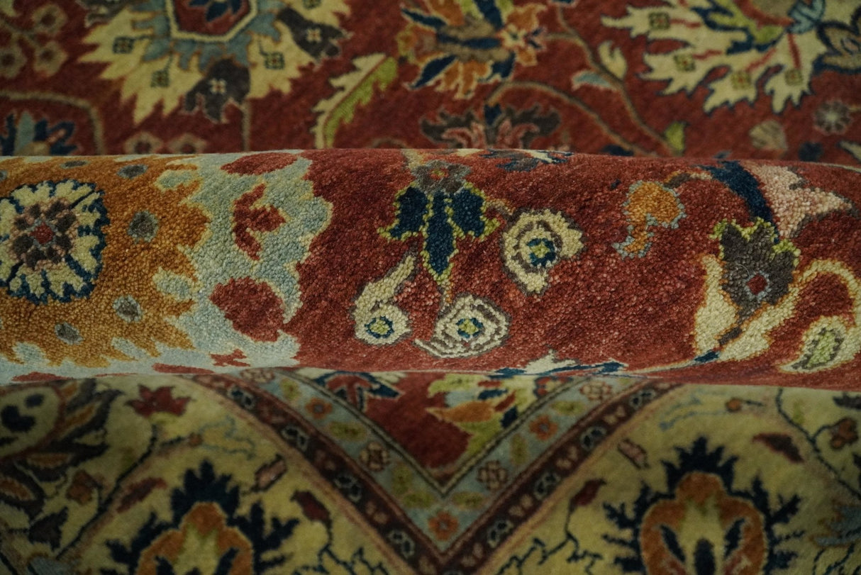 Large 8x10 Fine Hand Knotted Rust and Beige Traditional Vintage Style Mahal Antique Wool Rug | TRDCP468810