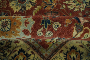Large 8x10 Fine Hand Knotted Rust and Beige Traditional Vintage Style Mahal Antique Wool Rug | TRDCP468810