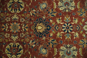 Large 8x10 Fine Hand Knotted Rust and Beige Traditional Vintage Style Mahal Antique Wool Rug | TRDCP468810