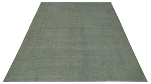 Large 9x12 Traditional Antique Style Beige and Aqua Turkish Knot Wool Rug