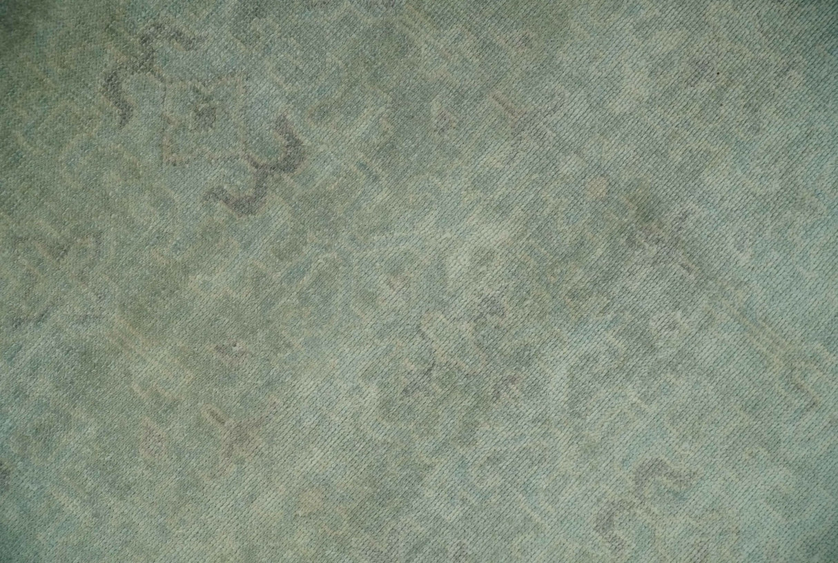 Large 9x12 Traditional Antique Style Beige and Aqua Turkish Knot Wool Rug