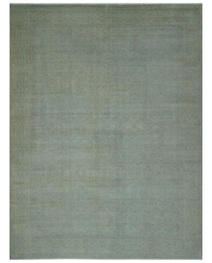 Large 9x12 Traditional Antique Style Beige and Aqua Turkish Knot Wool Rug