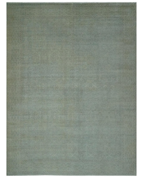Large 9x12 Traditional Antique Style Beige and Aqua Turkish Knot Wool Rug