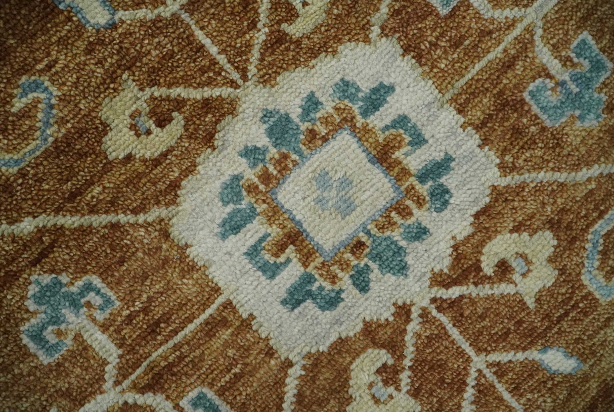 Large Rust and Blue 9x12 Hand Knotted Traditional Wool Turkish Design Area Rug