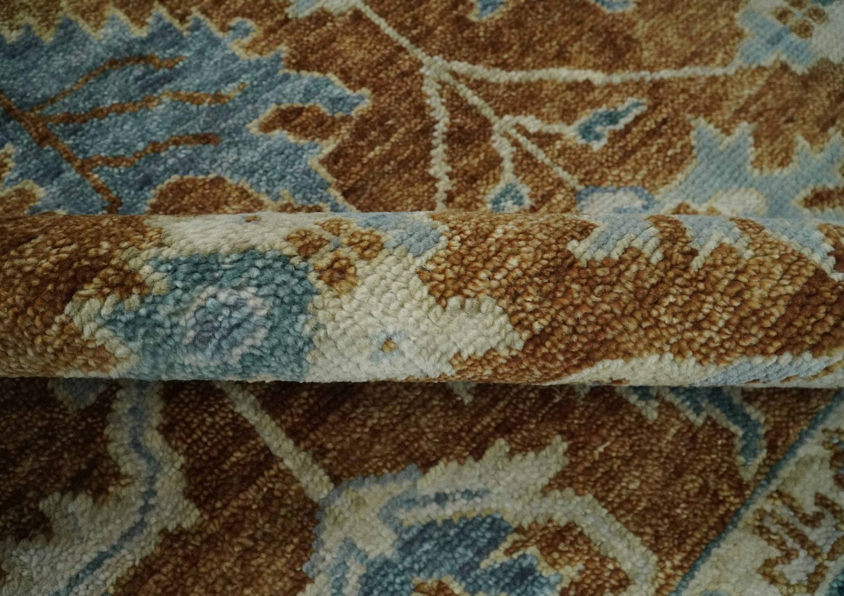 Large Rust and Blue 9x12 Hand Knotted Traditional Wool Turkish Design Area Rug