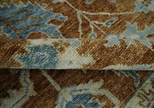 Large Rust and Blue 9x12 Hand Knotted Traditional Wool Turkish Design Area Rug