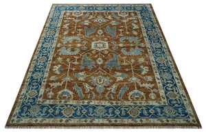 Large Rust and Blue 9x12 Hand Knotted Traditional Wool Turkish Design Area Rug