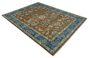 Large Rust and Blue 9x12 Hand Knotted Traditional Wool Turkish Design Area Rug