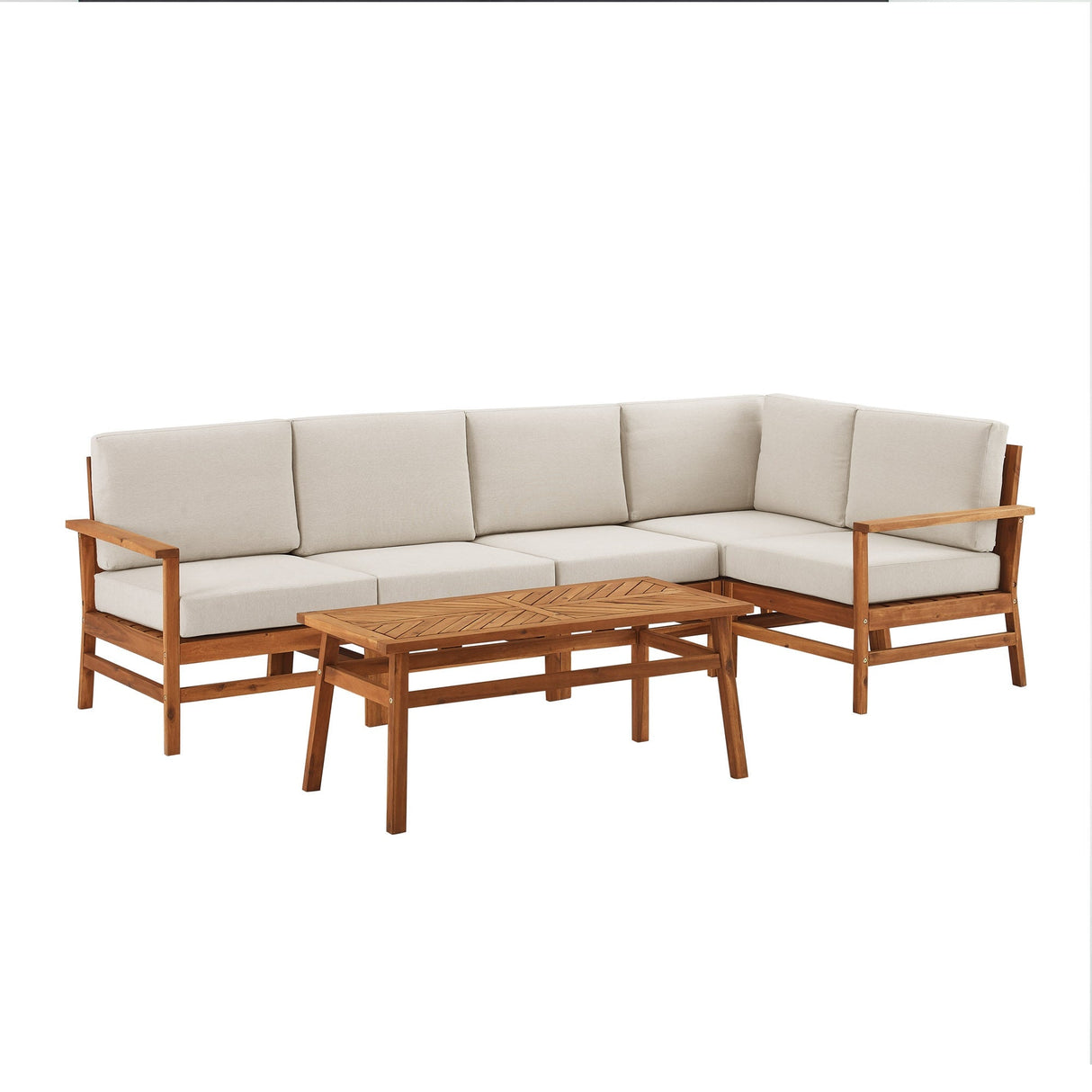 Lavinia Modern Acacia Wood Outdoor 6-Piece Corner Sectional with Coffee Table