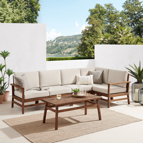 Lavinia Modern Acacia Wood Outdoor 6-Piece Corner Sectional with Coffee Table