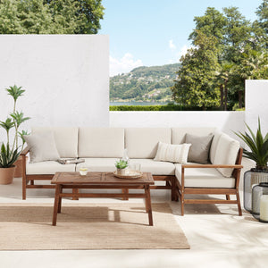 Lavinia Modern Acacia Wood Outdoor 6-Piece Corner Sectional with Coffee Table