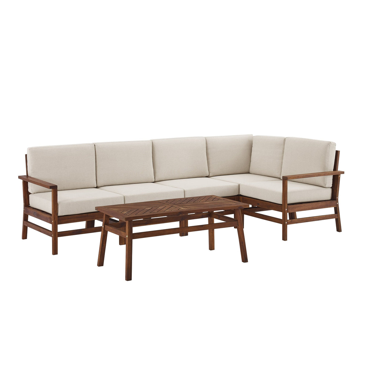 Lavinia Modern Acacia Wood Outdoor 6-Piece Corner Sectional with Coffee Table