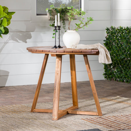 Leopold Modern Slat-Top Patio Round Dining Table