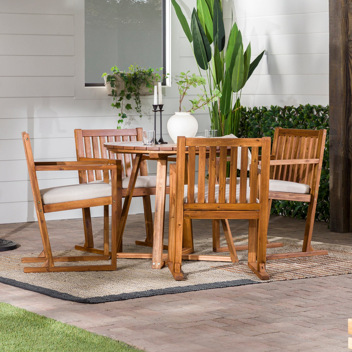 Leopold Modern Wood 5-Piece Outdoor Dining Set