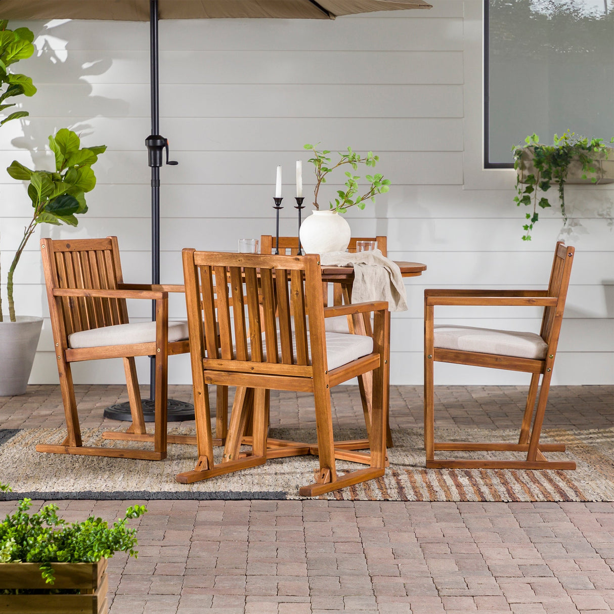 Leopold Modern Wood 5-Piece Outdoor Dining Set