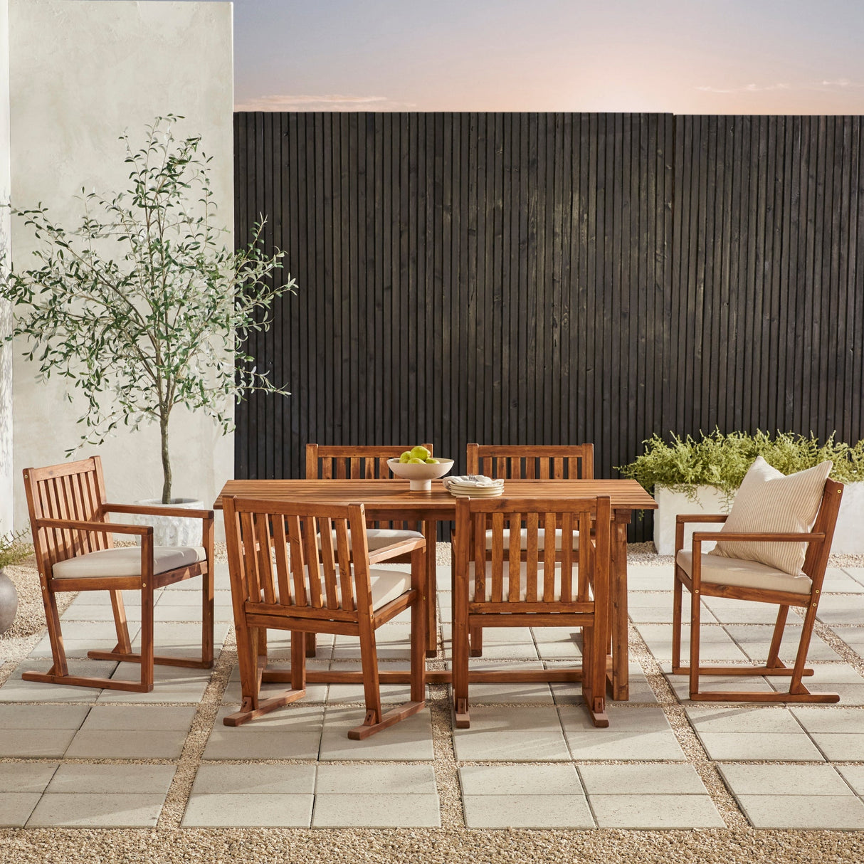 Leopold Modern Wood 7-Piece Outdoor Dining Set