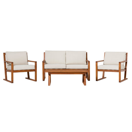 Leopold Modern Wood Outdoor 4-Piece Chat Set with Coffee Table