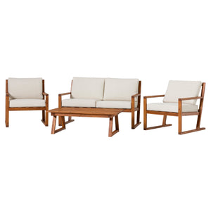 Leopold Modern Wood Outdoor 4-Piece Chat Set with Coffee Table