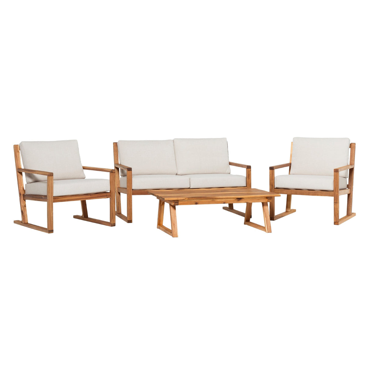 Leopold Modern Wood Outdoor 4-Piece Chat Set with Coffee Table