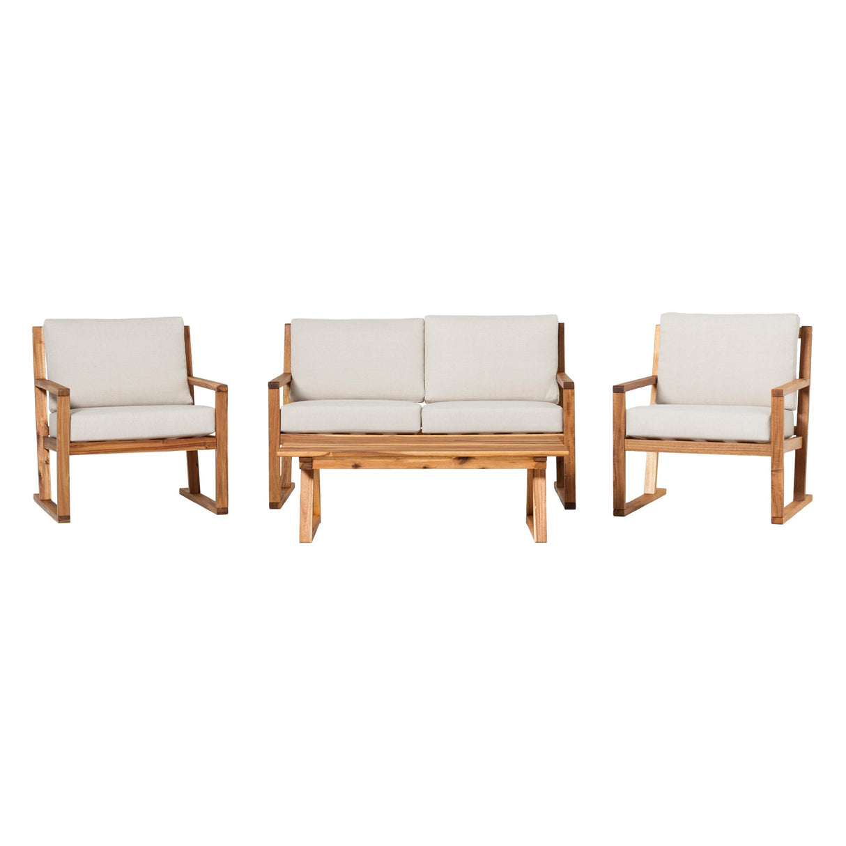 Leopold Modern Wood Outdoor 4-Piece Chat Set with Coffee Table