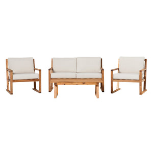 Leopold Modern Wood Outdoor 4-Piece Chat Set with Coffee Table