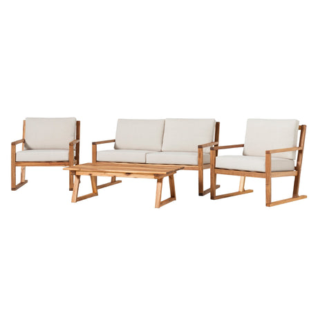 Leopold Modern Wood Outdoor 4-Piece Chat Set with Coffee Table