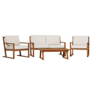 Leopold Modern Wood Outdoor 4-Piece Chat Set with Coffee Table