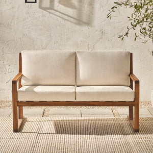 Leopold Modern Wood Slatted Outdoor Loveseat