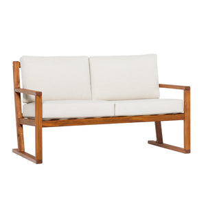 Leopold Modern Wood Slatted Outdoor Loveseat