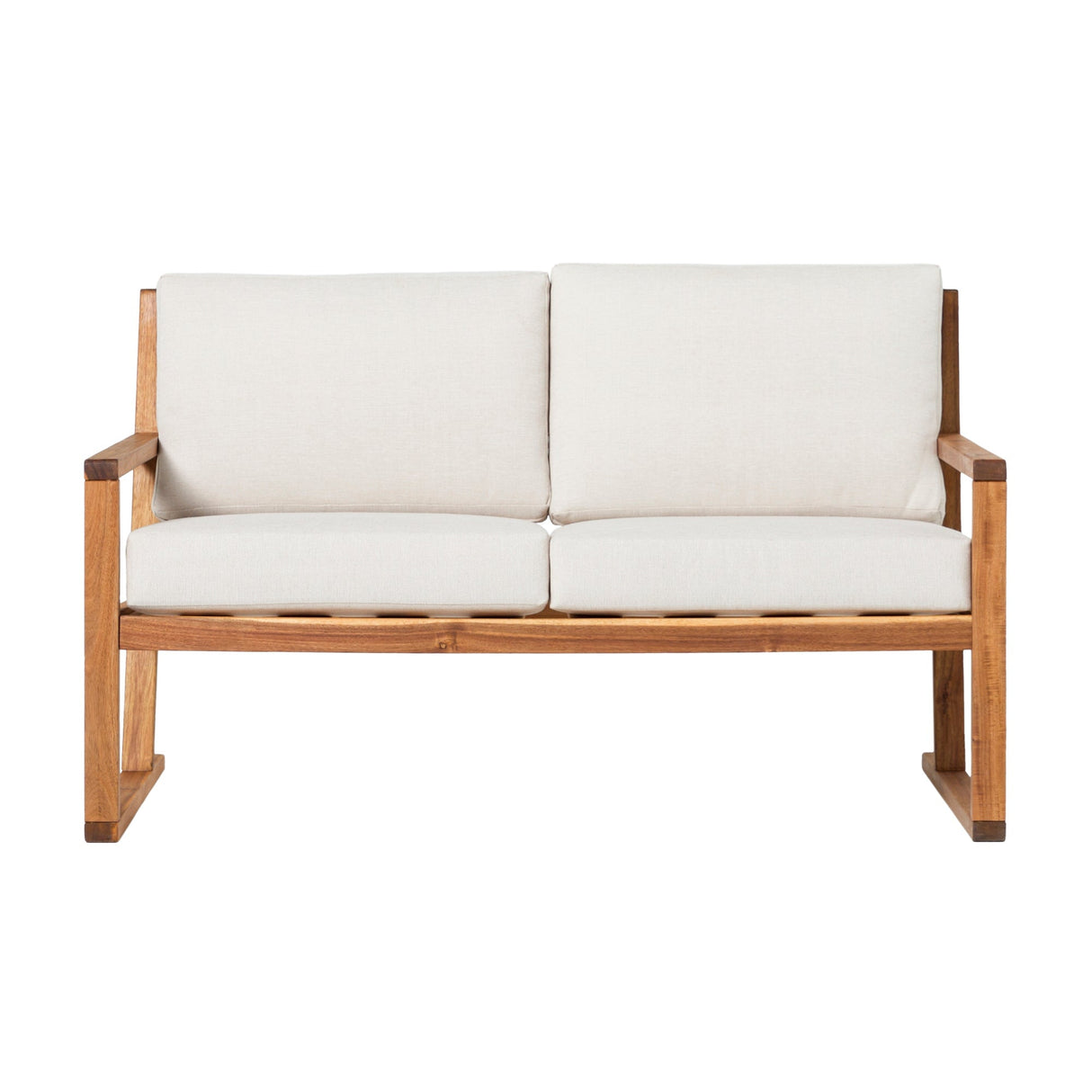 Leopold Modern Wood Slatted Outdoor Loveseat