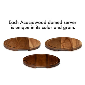 Libbey Acaciawood Flat Round Wood Server Cake Stand with Glass Dome