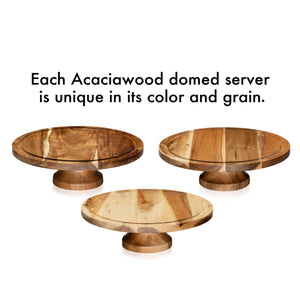 Libbey Acaciawood Footed Round Wood Server Cake Stand with Glass Dome