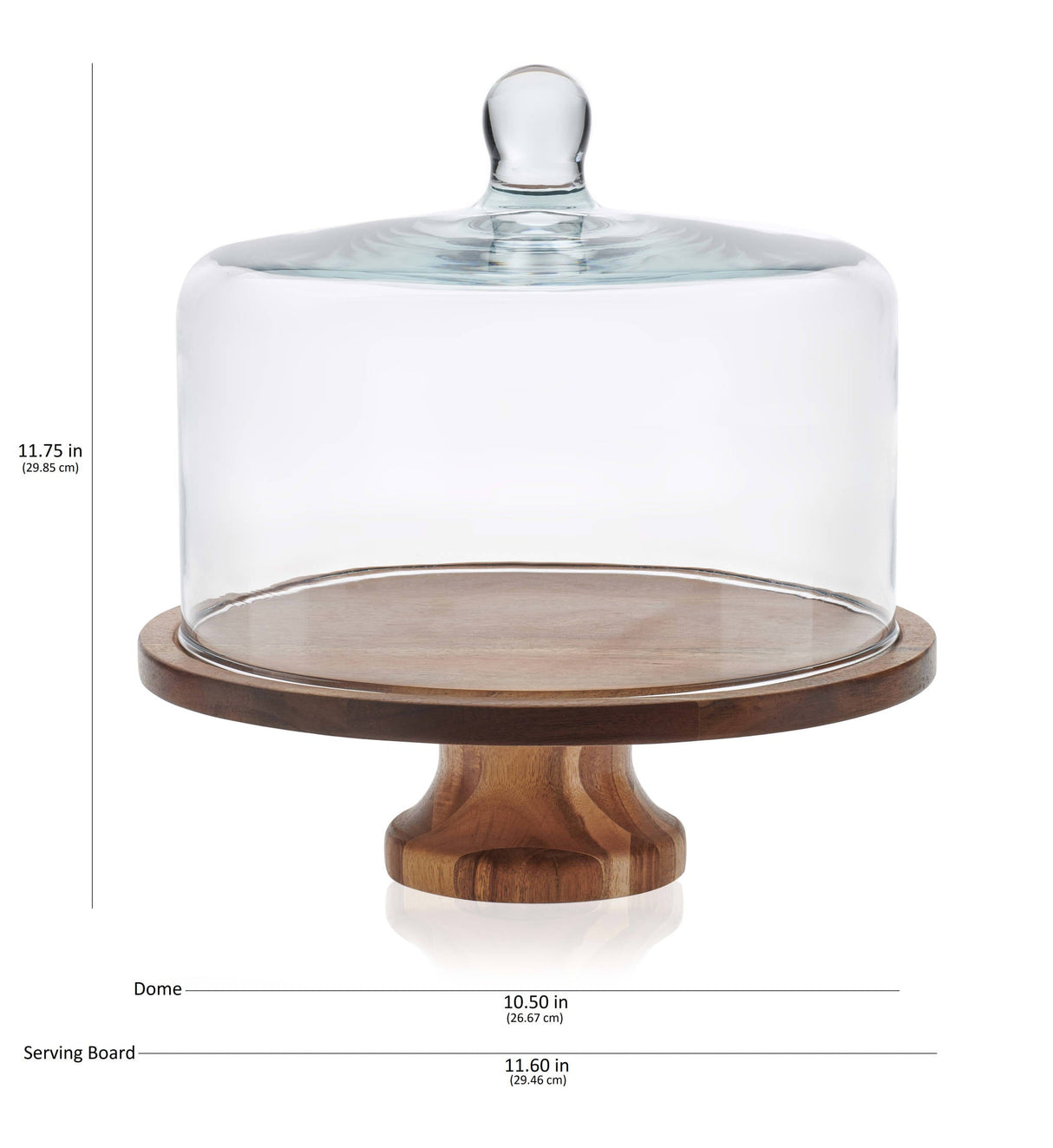 Libbey Acaciawood Footed Round Wood Server Cake Stand with Glass Dome