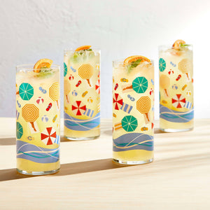 Libbey Vintage Beach Scene Cooler Glasses, 16-ounce, Set of 4