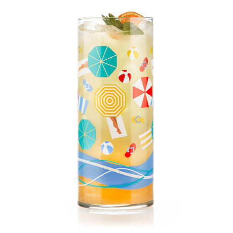 Libbey Vintage Beach Scene Cooler Glasses, 16-ounce, Set of 4