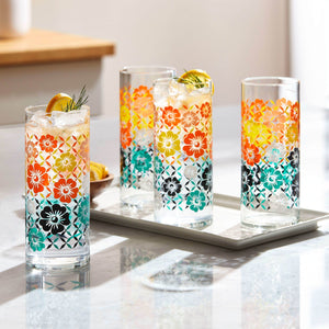 Libbey Vintage Flower Power Cooler Glasses, 16-ounce, Set of 4