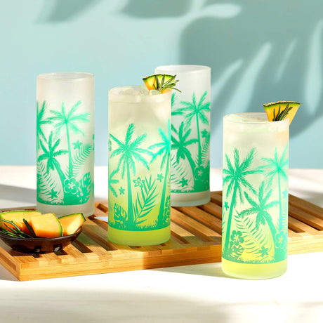 Libbey Vintage Palm Trees Cooler Glasses, 16-ounce, Set of 4