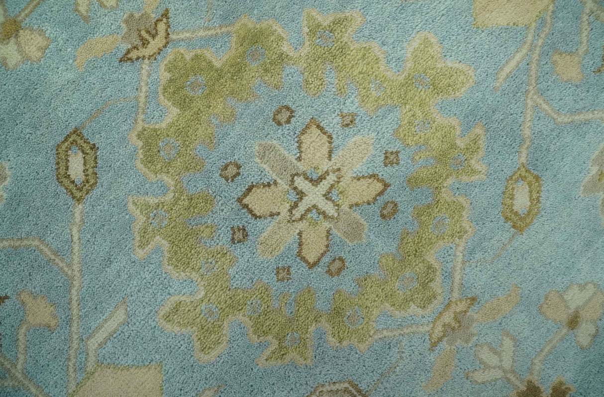 Light Blue, Beige and Ivory Hand knotted 8x10 Traditional Oriental Oushak wool rug