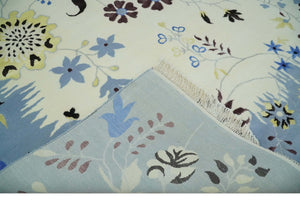 Light Blue, Ivory, Charcoal and Brown Hand Knotted Traditional Floral 6.6x10 Wool Area Rug