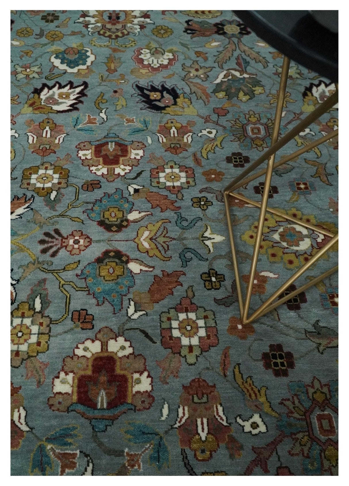 Light Blue, Ivory and Peach Turkish Design Traditional Floral 8x10 and 9x12 Hand Knotted Wool Area Rug