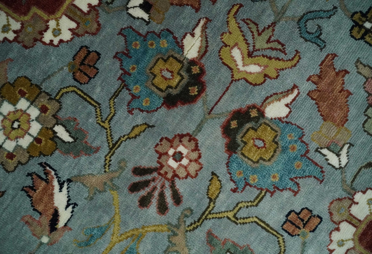 Light Blue, Ivory and Peach Turkish Design Traditional Floral 8x10 and 9x12 Hand Knotted Wool Area Rug