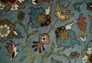 Light Blue, Ivory and Peach Turkish Design Traditional Floral 8x10 and 9x12 Hand Knotted Wool Area Rug