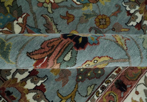 Light Blue, Ivory and Peach Turkish Design Traditional Floral 8x10 and 9x12 Hand Knotted Wool Area Rug