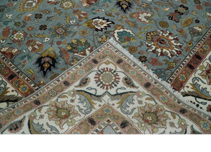 Light Blue, Ivory and Peach Turkish Design Traditional Floral 8x10 and 9x12 Hand Knotted Wool Area Rug
