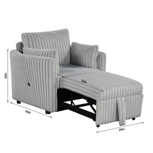 Light Gray Faux Fur Oversized Convertible Sleeper Sectional Sofa Couch Daybed and Chair Pull Out with 2 Pillows, USB Charging Ports for Living Room