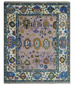 Light Purple, Ivory and Blue Hand knotted Traditional Oushak Multi Size wool Area Rug